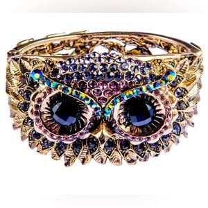 Cuff Bangle Bracelet Antique Owl Bird Face Crystal Rhinestone For Womens Costume
